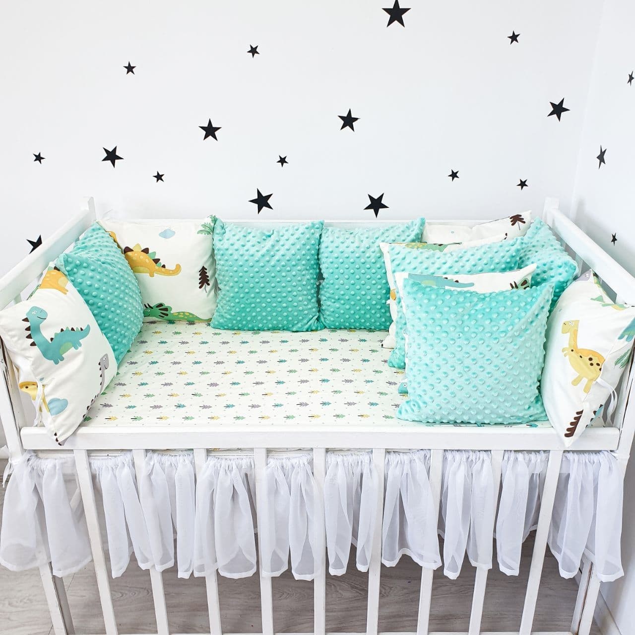 

Бортики со съёмными наволочками Oh My Kids "Динозавры и ёлки" в детскую кроватку