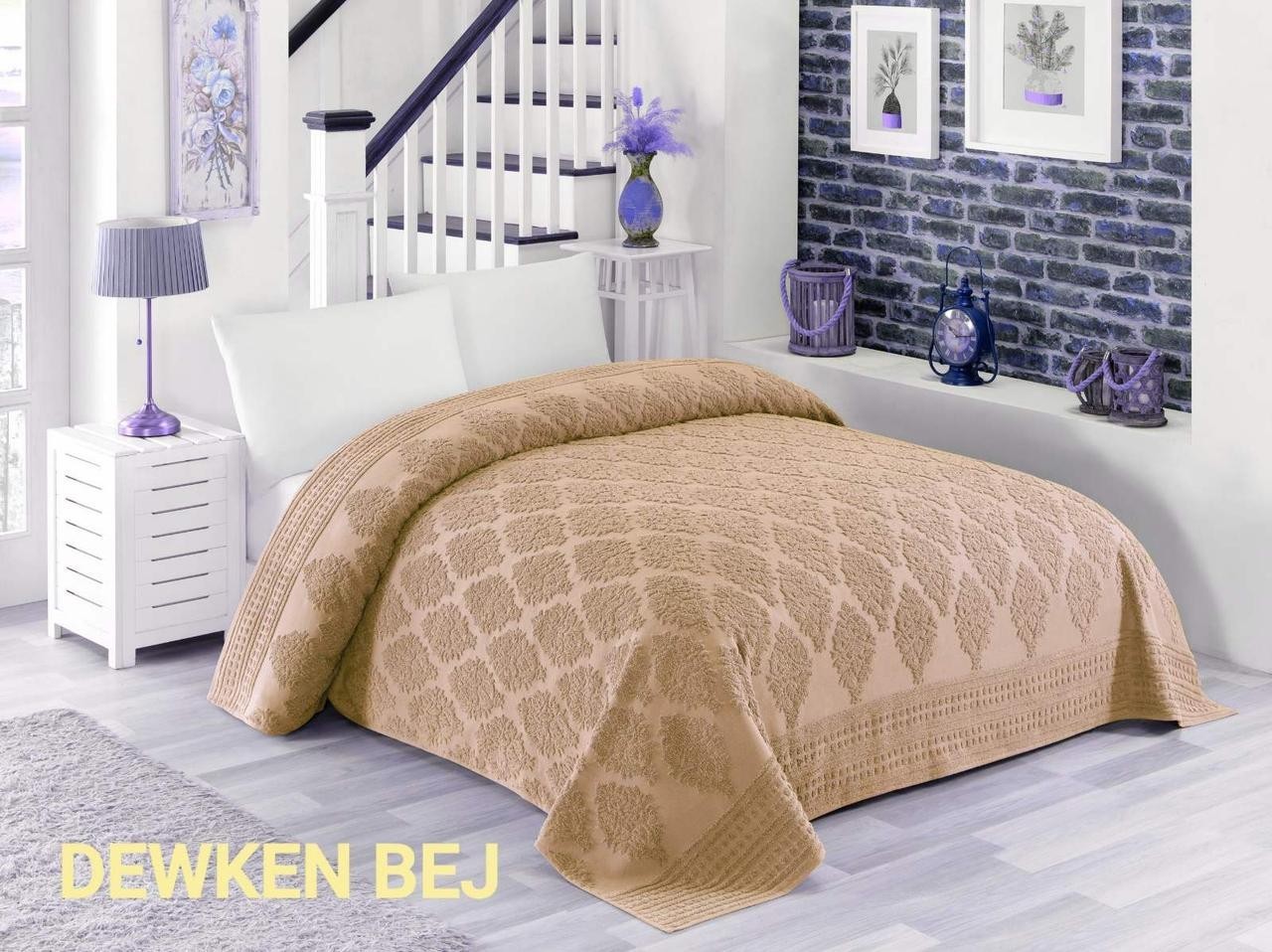 

Махровая хлопковая жаккардовая простынь Zeron 150х220 Полуторный Турция DEWKEN BEJ Бежевый