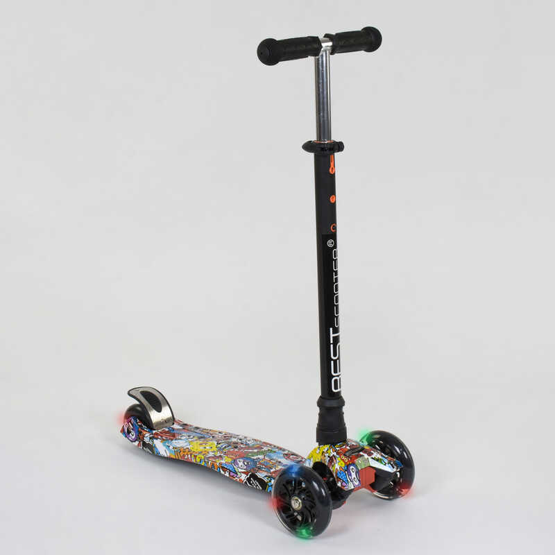 

Самокат MAXI "Best Scooter" 4 колеса PU, свет, трубка руля алюминиевая Black/Multicolored (74477)
