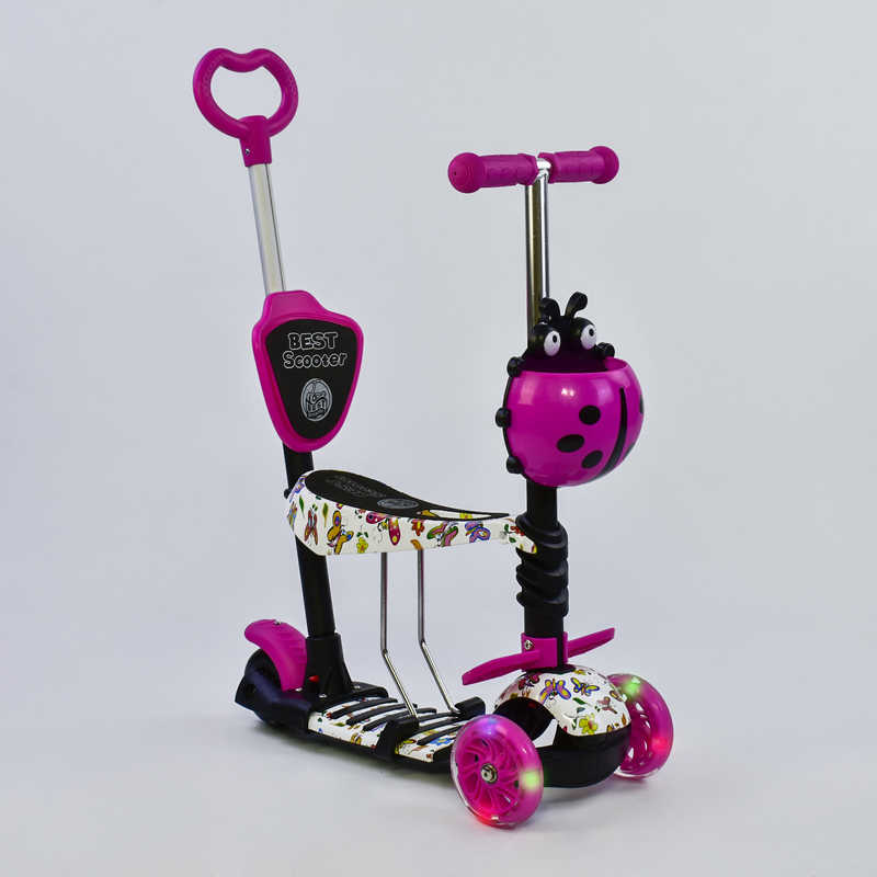 

Самокат 5в1 Best Scooter, PU колеса, подсветка колес, Абстракция Pink/Black (74060)