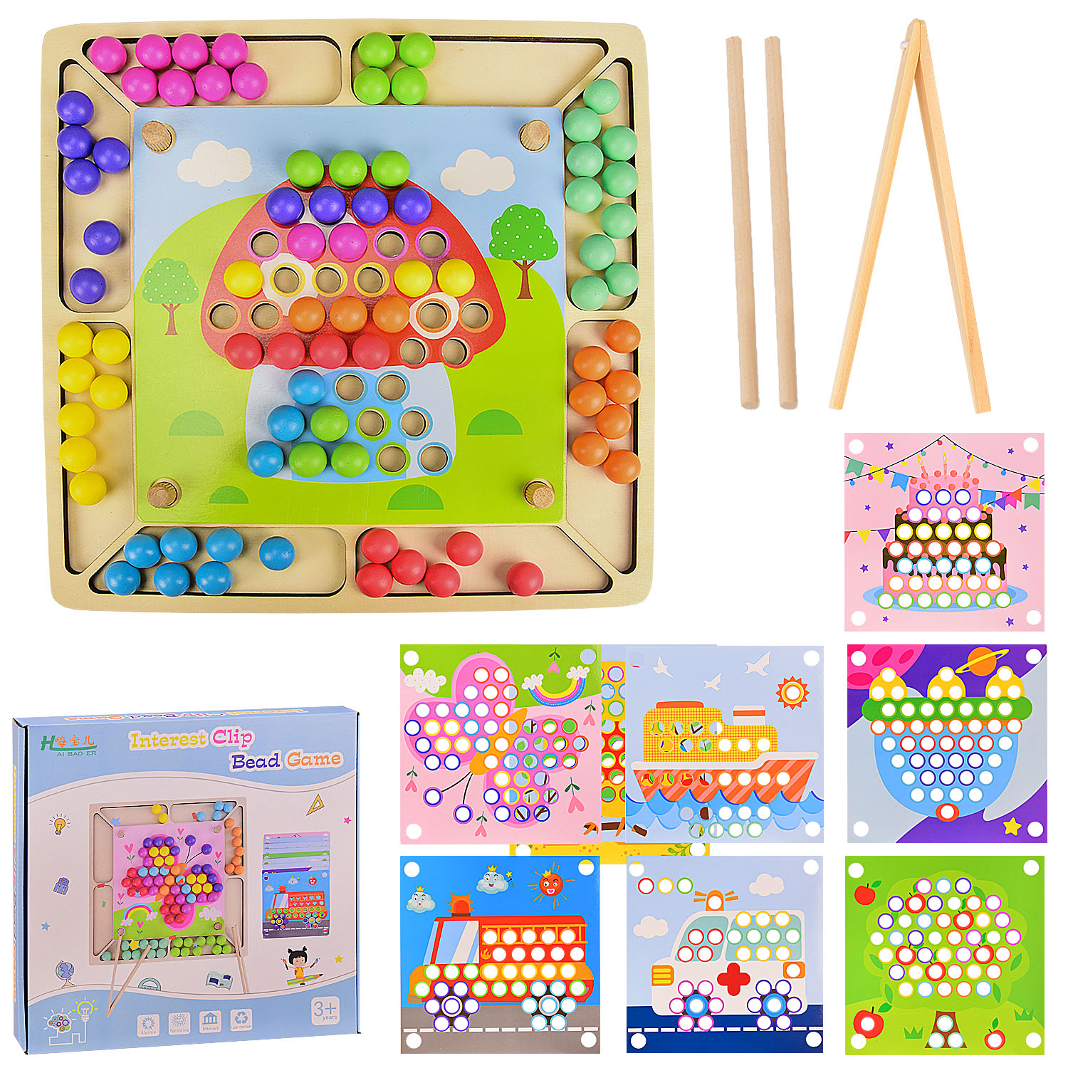 

Деревянная игрушка мозаика, в комплекте 8 шаблонов картинок WD2313