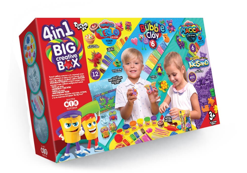 

Набор для творчества 4 в 1Danko toys BIG CREATIVE BOX (тесто, шариковый пластилин,масса для лепки,кинетический песок)