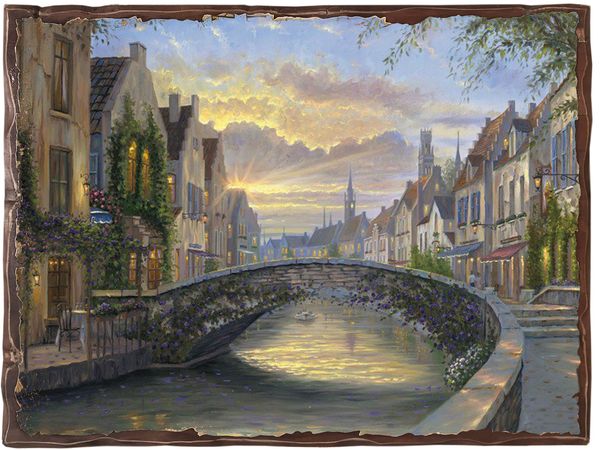 

Картина под старину на дереве Роберт Финейл "Цветы на мостике", 40*50 см