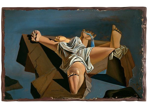 

Картина под старину на дереве Сальвадор Дали "Фигура на скалах", 40*50 см