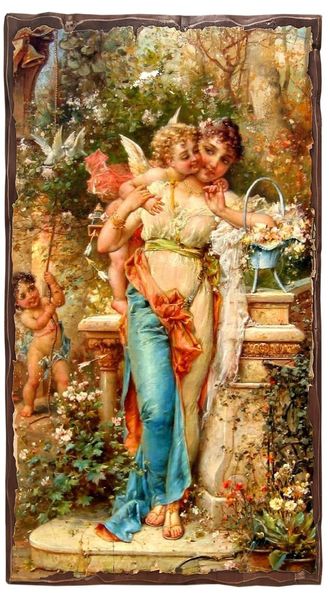 

Картина под старину на дереве Ханс Зацка "Венера и Амур", 30*40 см