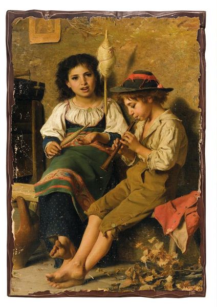 

Картина под старину на дереве Луиджи Бечи "SPINNER AND FLUTIST", 30*40 см