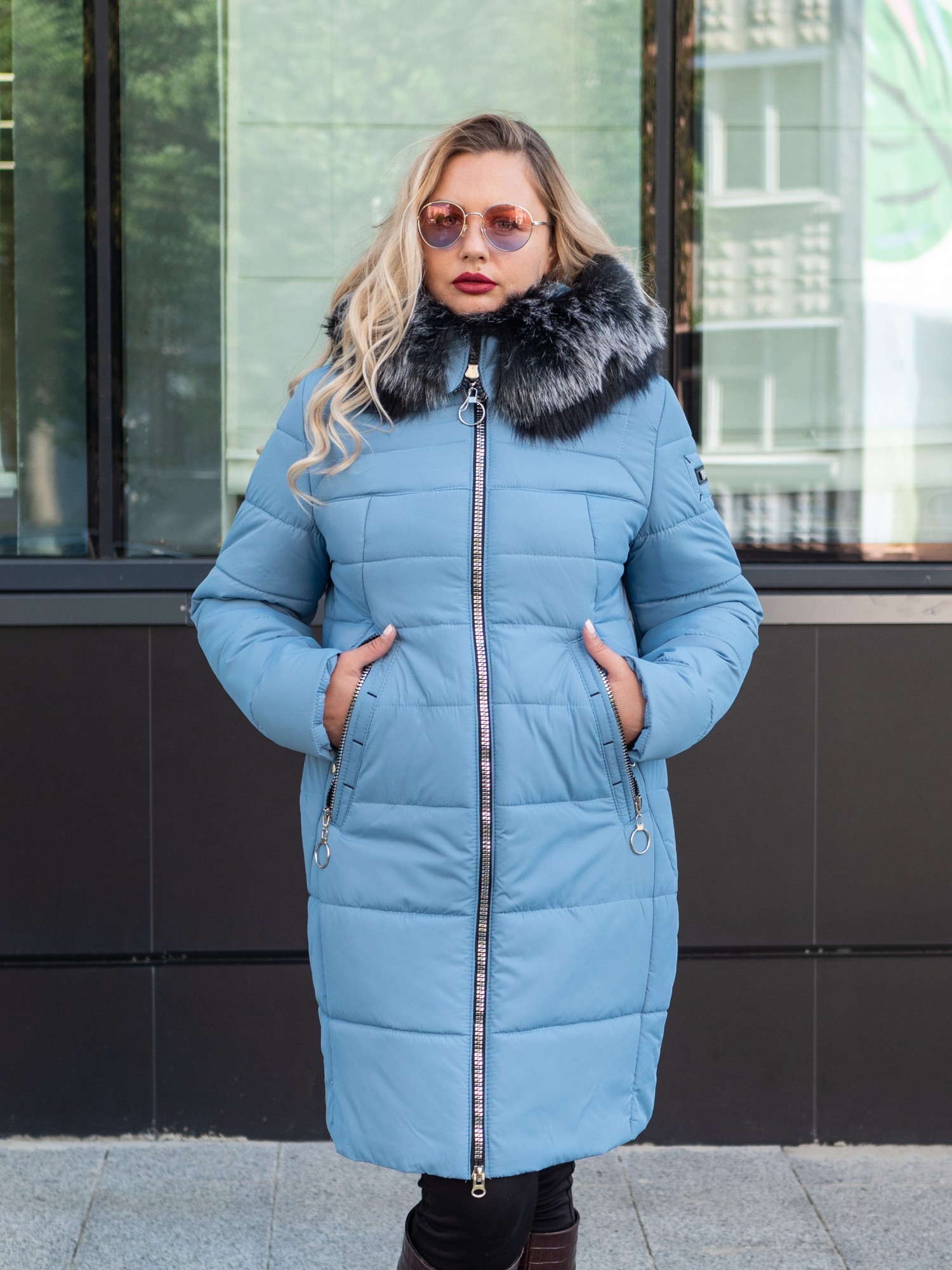 

Зимняя женская куртка большого размера UF-Fashion Polly-sk 50 голубой
