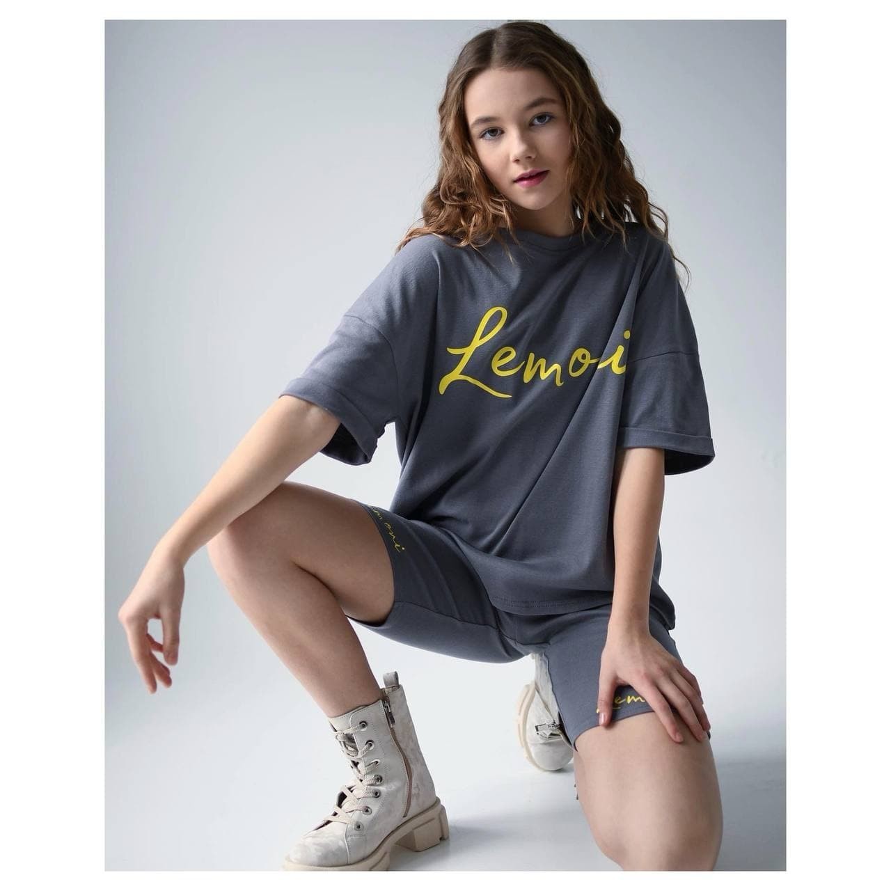 

Костюм футболка oversize и велосипедки Lemoni 152 см серый 9961