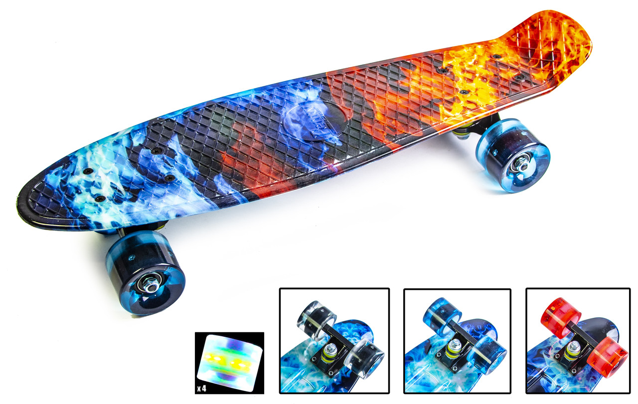 

Пенни Борд Scale Sport Fire and Ice синий цвет светящиеся колеса