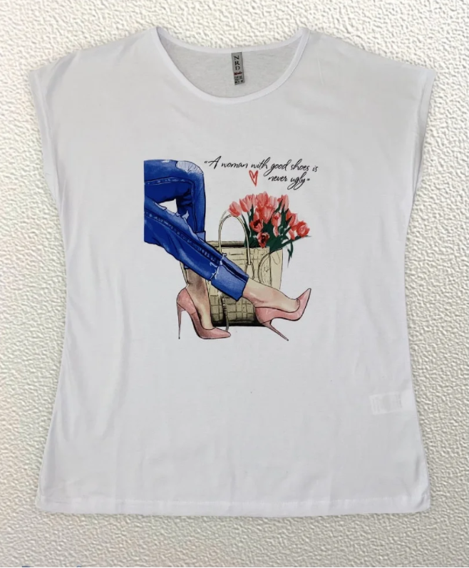 

Жіноча Футболка HAZARD Ноги тюльпани в сумці біла Батал 211395 (4XL (56))