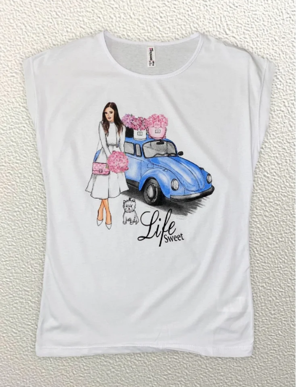 

Жіноча Футболка HAZARD Дівчина машина life sweet біла 211162 (M (46))