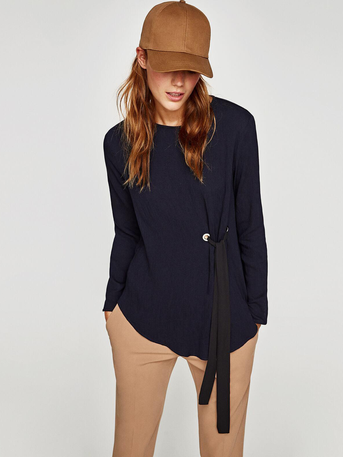 

Блузка Zara 0594-173-401-AAQJ XS Темно-синяя