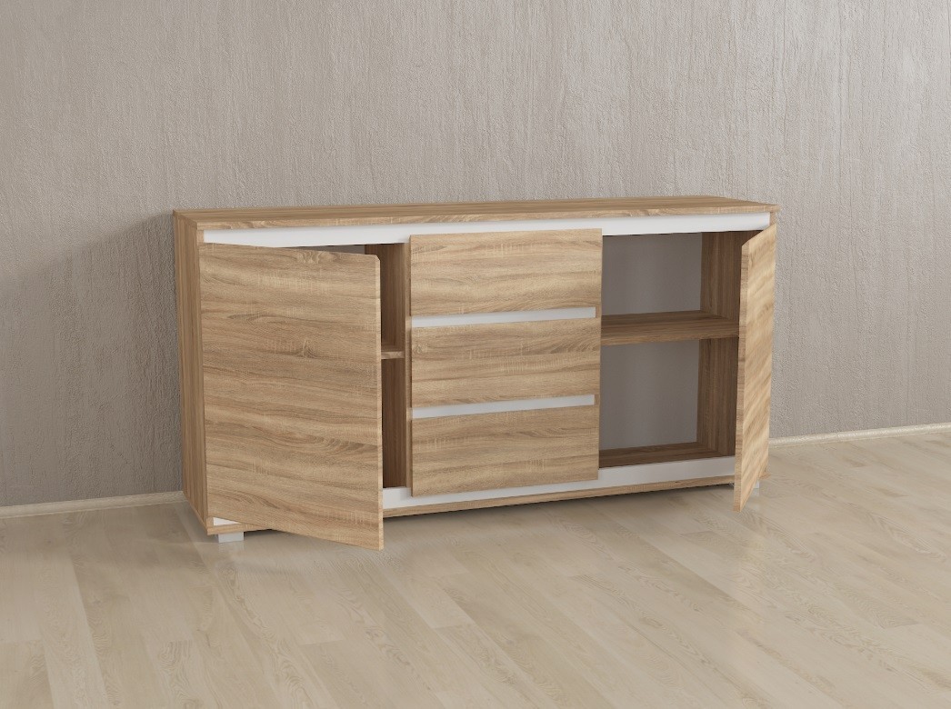 

Комод Forte Mikkel Ш 1502 / В 759 / Г 390 Дуб сонома-Белые планки