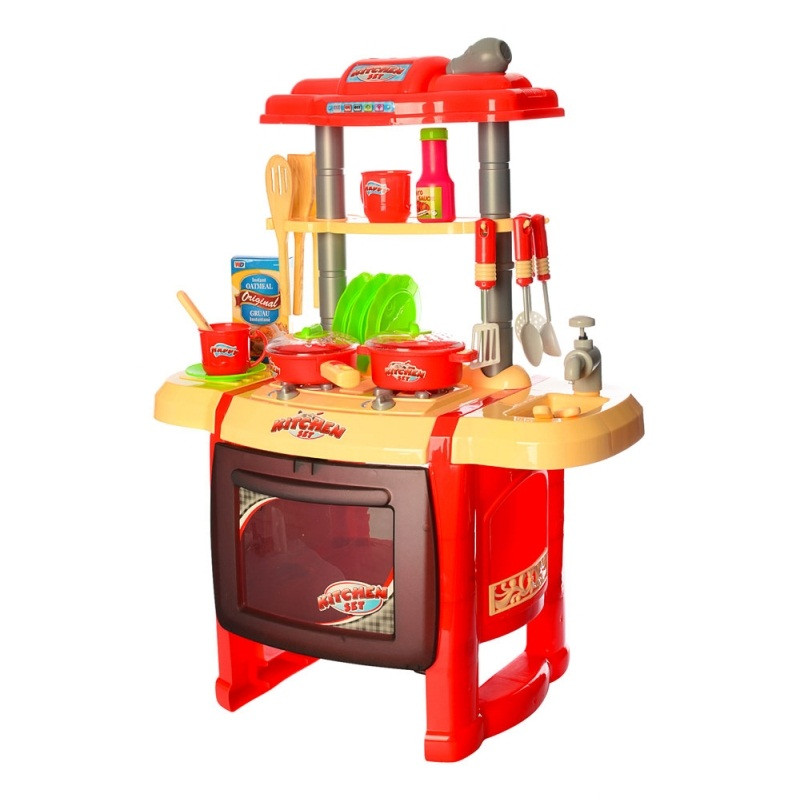 

Детская игровая кухня WD-R15 с льющейся водой, посудой, продуктами, плитой, свет, звук Красная