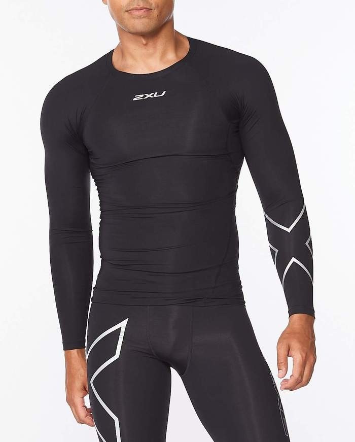 

Мужской компрессионный лонгслив 2XU, Core Compression L/S Top, M, черный/серебристый логотип