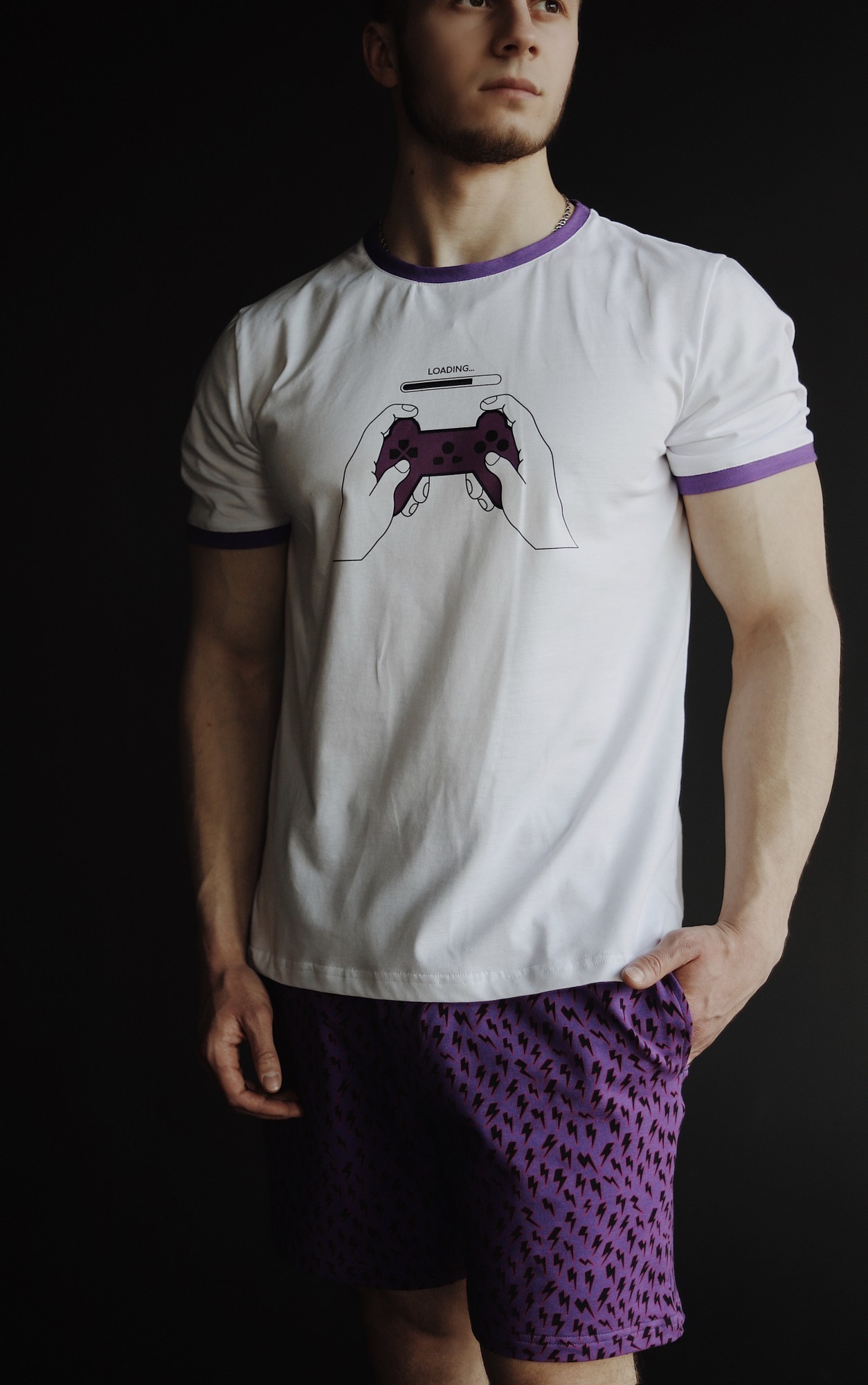 

Мужская пижама из хлопка Swatti Gamer  Фиолетовый с белым, Мужская пижама из хлопка Swatti Gamer S Фиолетовый с белым