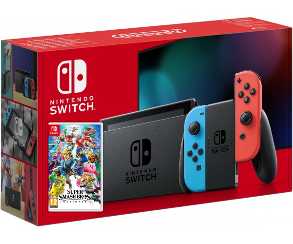 

Nintendo Switch Neon Blue-Red (Upgraded version) + Игра Super Smash Bros. Ultimate (русская версия)