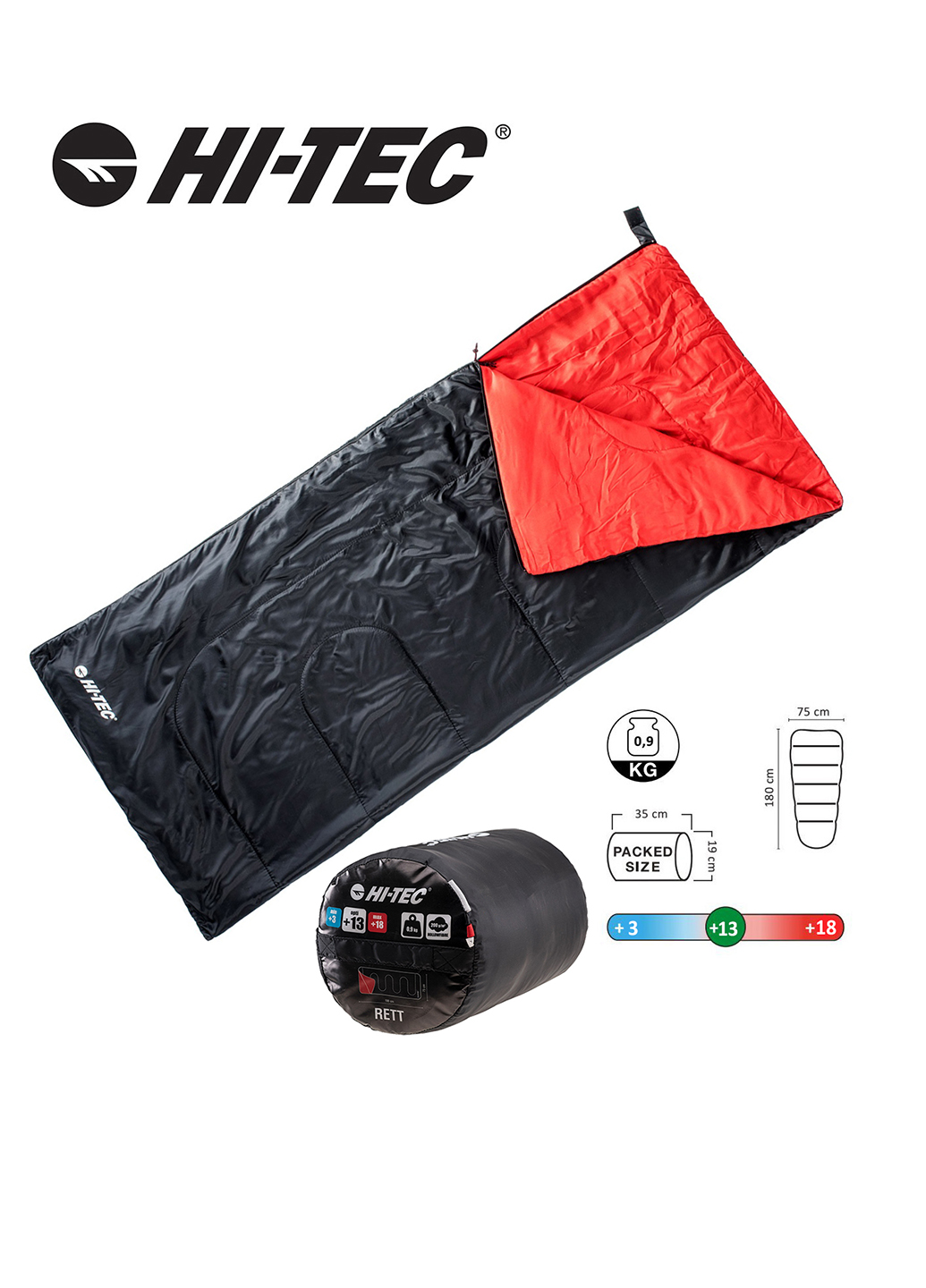 

Спальных мешок HI-TEC Rett 180x75 Right Zip Черный с красным 74516-JET