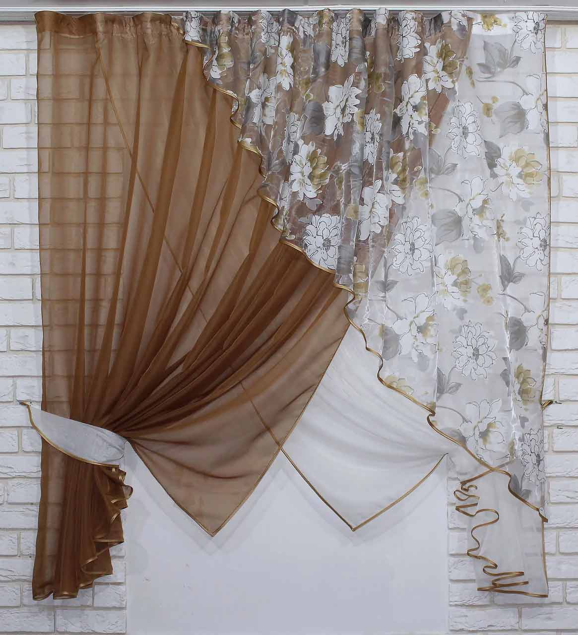 

Кухонный комплект штор VR-Textil с подвязками, коричневый с бежевым, 1,7 × 3 м (2285)