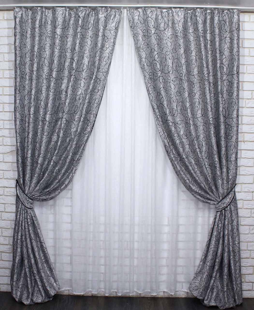 

Шторы VR-Textil Жаклин, блэкаут-софт, серый с черным, 2 шт 1,5 × 2,7 м (2263)