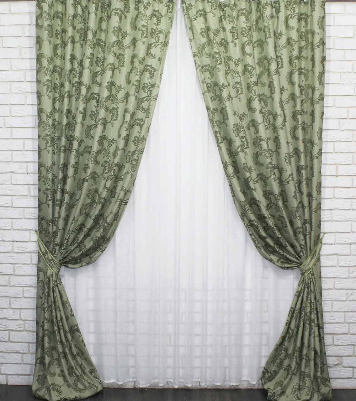 

Комплект штор VR-Textil Роксолана, из ткани лён оливковый, 2 шт 1,5 × 2,7 м (2243)