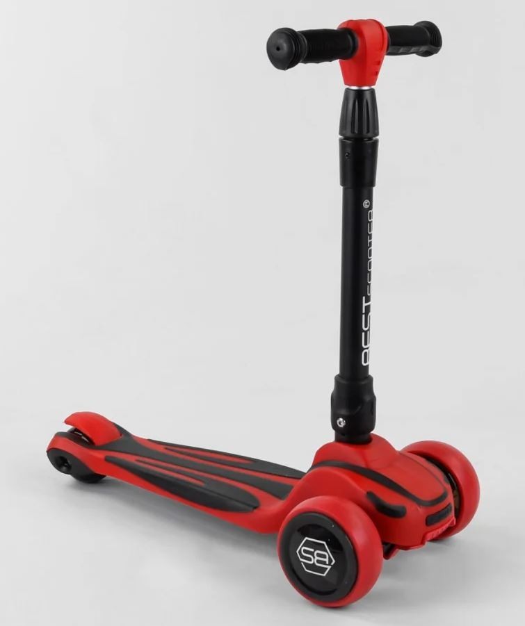 

Самокат трехколесный S-5896 Best Scooter, MAXI, складной алюминиевый руль, 3 колеса PU со светом, d=12 см