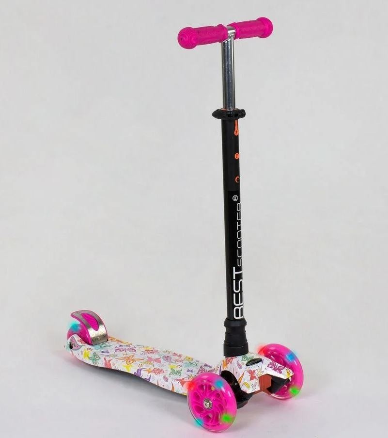 

Самокат 1336 MAXI "Best Scooter" пластмассовый, 4 колеса PU, СВЕТ, трубка руля алюминиевая, d=12