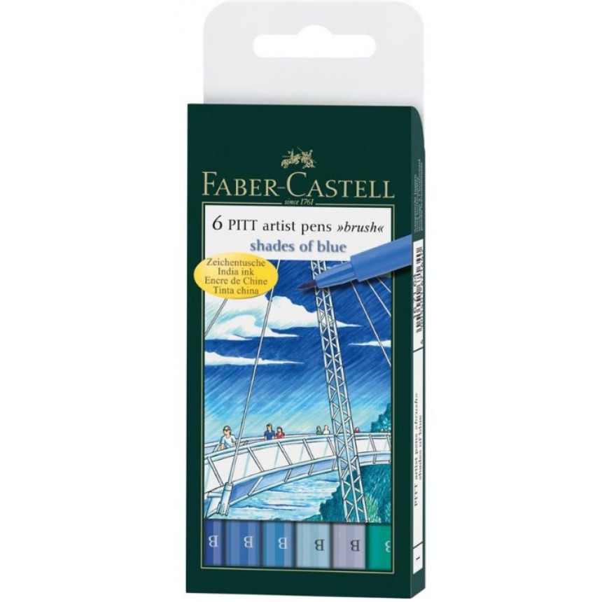 

Набор капиллярных ручек кисточек Faber-Castell PITT Artist Pens "Brush" Shades of blue 6 штук