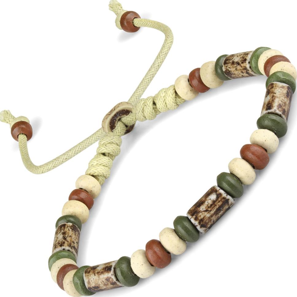 

Браслет Everiot VD-MJ-1815 с коричневыми и зелеными бусинами (цвет шнурка: бежевый)