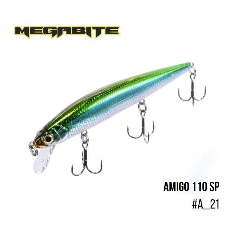 

Воблер Megabite Amigo 110 SP (110 мм, 14,3 гр, 1,0 m) (A_21)