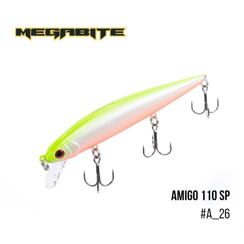

Воблер Megabite Amigo 110 SP (110 мм, 14,3 гр, 1,0 m) (A_26)