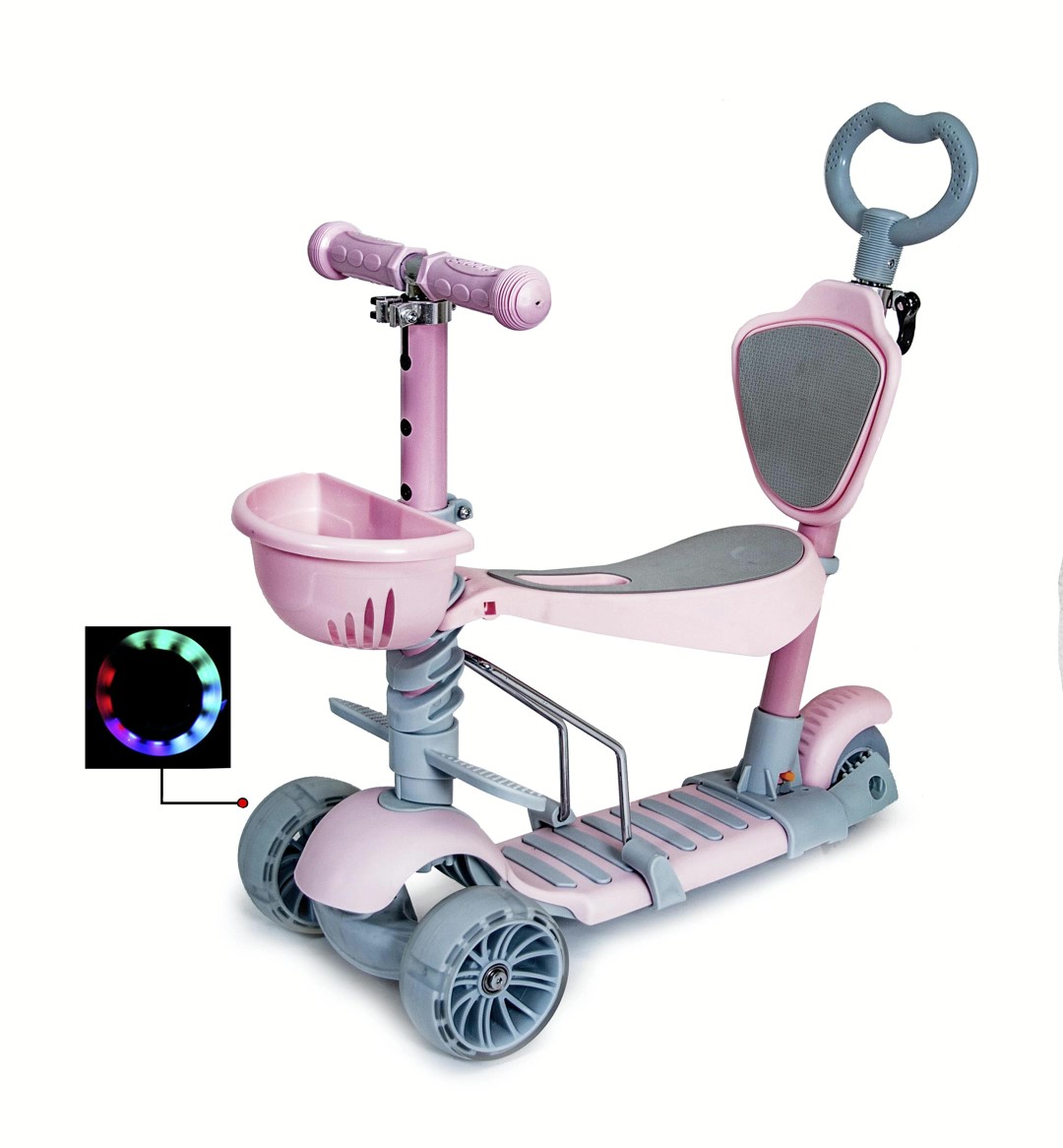 

Детский самокат SCOOTER SMART 5 в 1 пастельно-розовый, святящиеся колеса S-1086921724