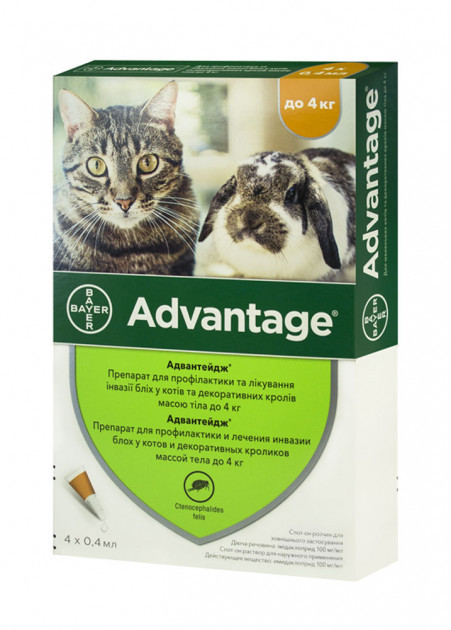 

Адвантейж - средство от блох для кошек менее 4 кг ADVANTAGE Cat 4 пипетки Bayer BGL-BY-44