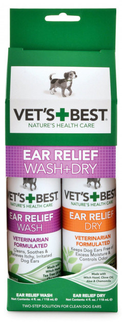 

Ear Relief Wash & Dry Combo Kit Набор для чистки ушей -Жидкий очиститель для ушей + Подсушивающий лосьон для ушей 118 мл + 118 мл Vet's Best BGL-VB-08