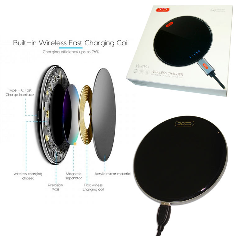 

Беспроводное зарядное устройство XO WX001 - 15W Type-C черный