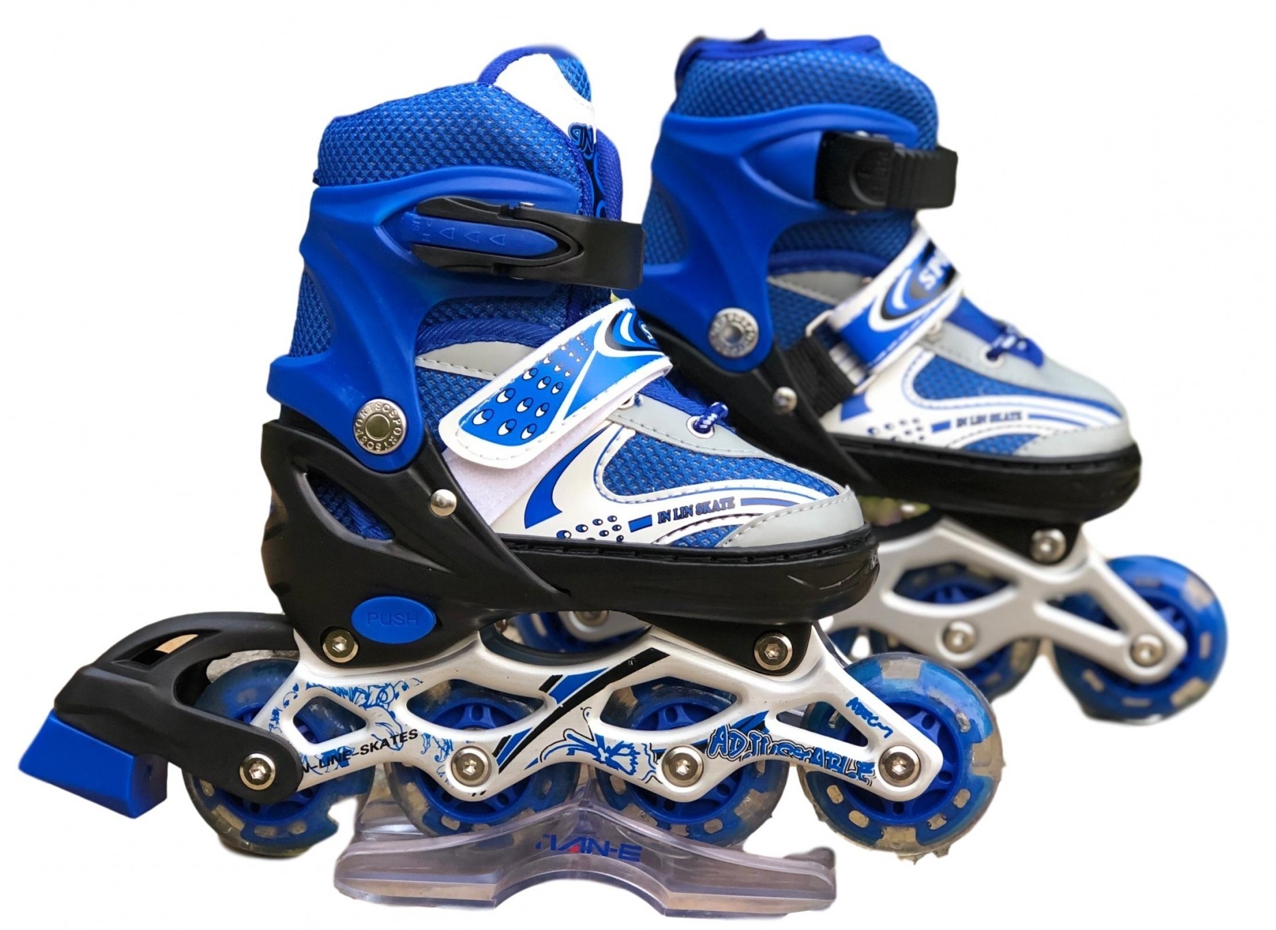 

Роликовые коньки раздвижные In Lin Skate 129B Ролики детские Светящееся переднее колесо (M 34-38) Синие