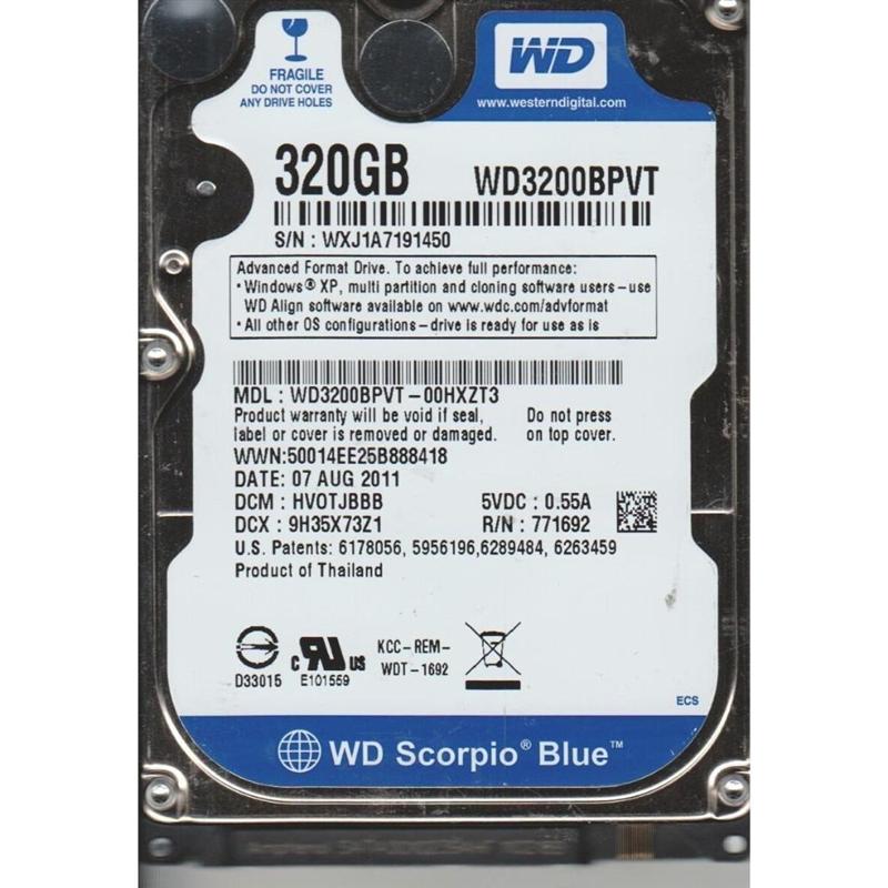 

Накопитель HDD 2.5" SATA 320GB WD Blue 5400rpm 8MB (WD3200BPVT) гар. 12 мес. Refurbished