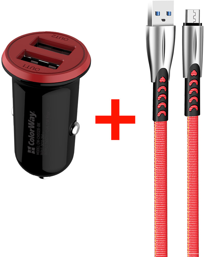 

Автомобильное зарядное устройство ColorWay 2USB AUTO ID 3.4A (17W) + Кабель MicroUSB (zinc alloy) 2.4А 1 м Red (CW-CHA026-BK/CBUM011-RD)