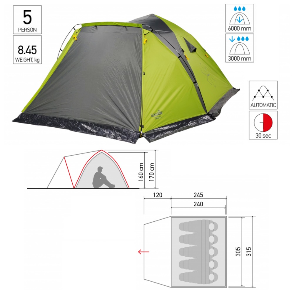 

Палатка Norfin Trout 5 (NF-10410) кемпинговая полуавтоматическая
