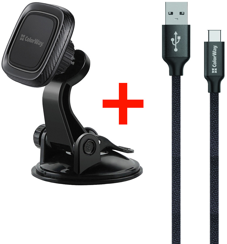 

Автодержатель для телефона магнитный СolorWay Dashboard-1 Gray + Кабель USB-Type-C 2.1 А 1 м Black (CW-CHM06-GR/CBUC003-BK)