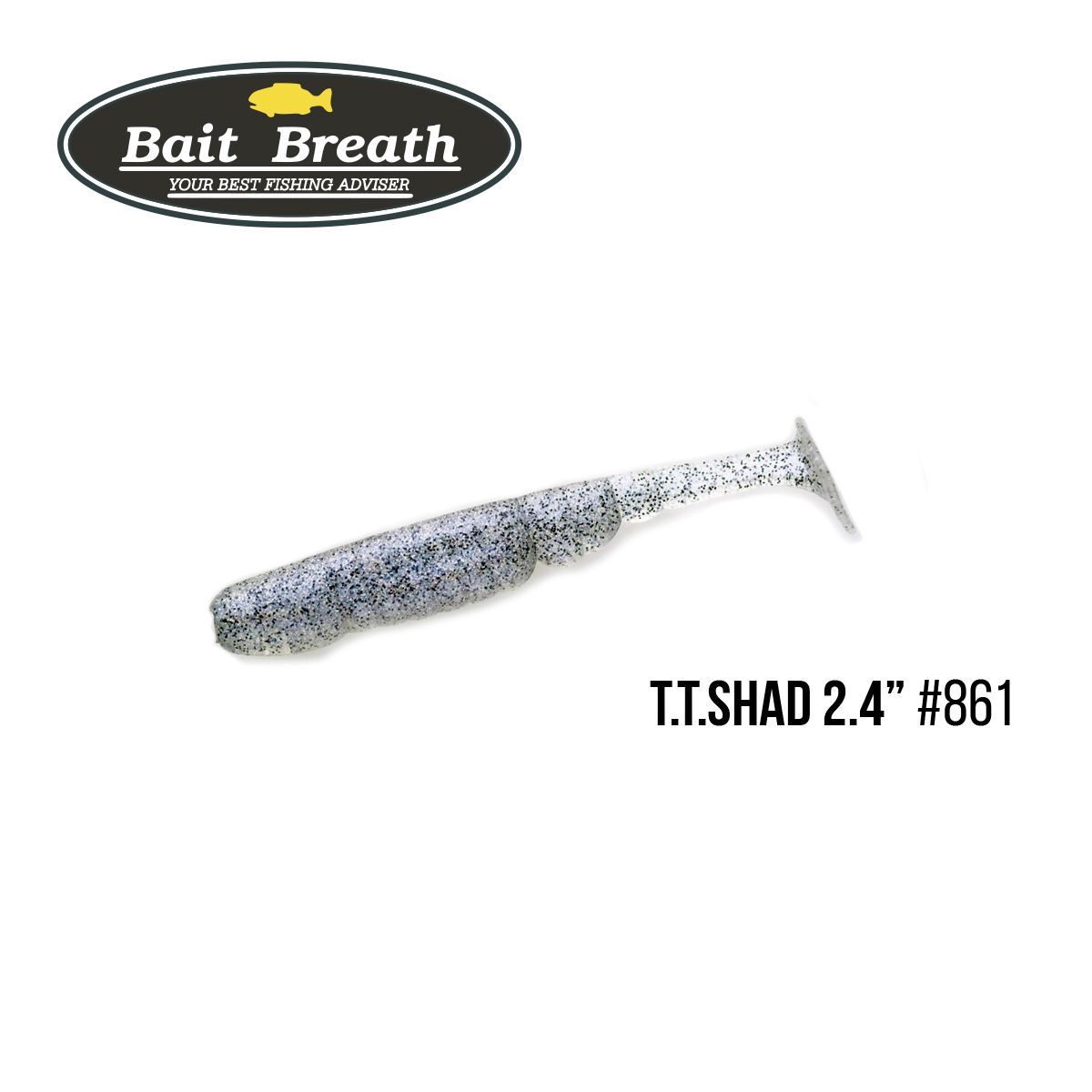 

Приманка Bait Breath T.T.Shad 2,4'' (8 шт) (S861 Black Holo Shad)