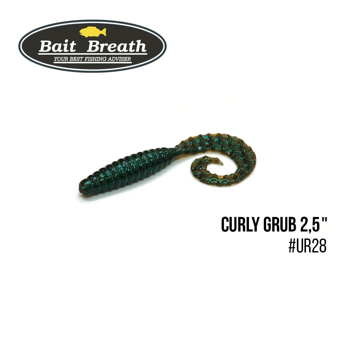 

Приманка Bait Breath Curly Grub 2,5'' (12шт) (Ur28 Motoroil/green)