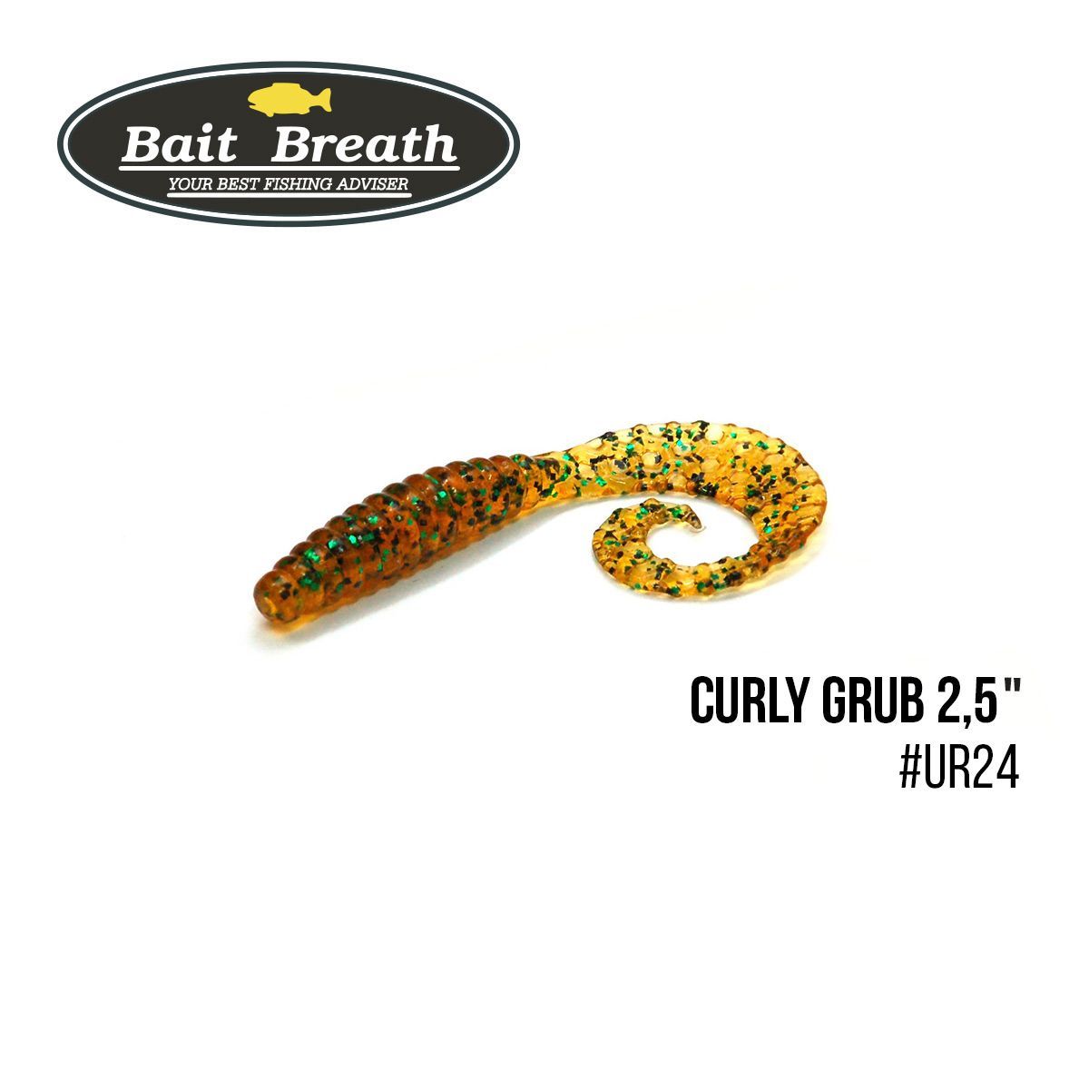 

Приманка Bait Breath Curly Grub 2,5'' (12шт) (Ur24 Ｐumpkin green/seed)