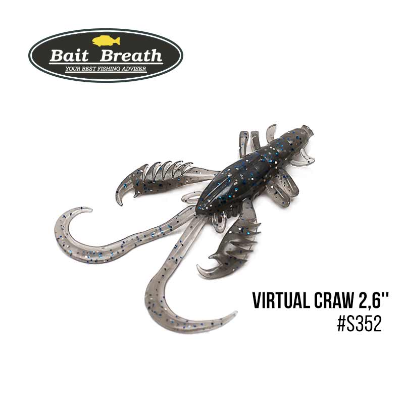 

Приманка Bait Breath Virtual Craw 2,6'' (9шт.) (S352 UV Ｈologram Smoke／Blue)