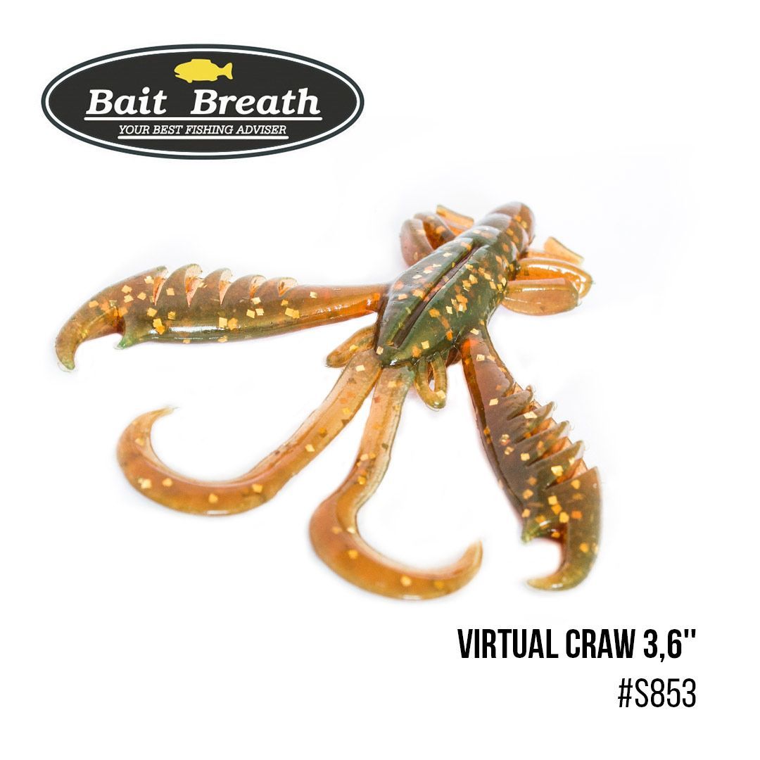 

Приманка Bait Breath Virtual Craw 3,6'' (8шт.) (S853 Motor oil/Gold)