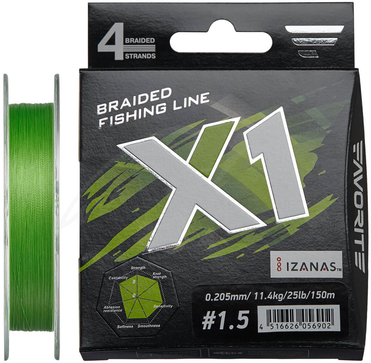 

Шнур Favorite X1 PE 4x 150m (l.green) #1.5/0.205mm 25lb/11.4kg (111795)