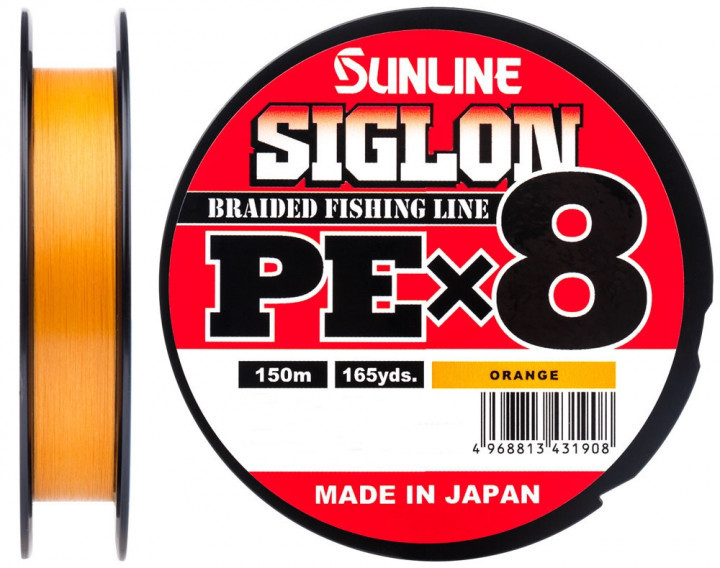 

Шнур Sunline Siglon PE х8 150m (оранж.) #0.3/0.094mm 5lb/2.1kg (93327)