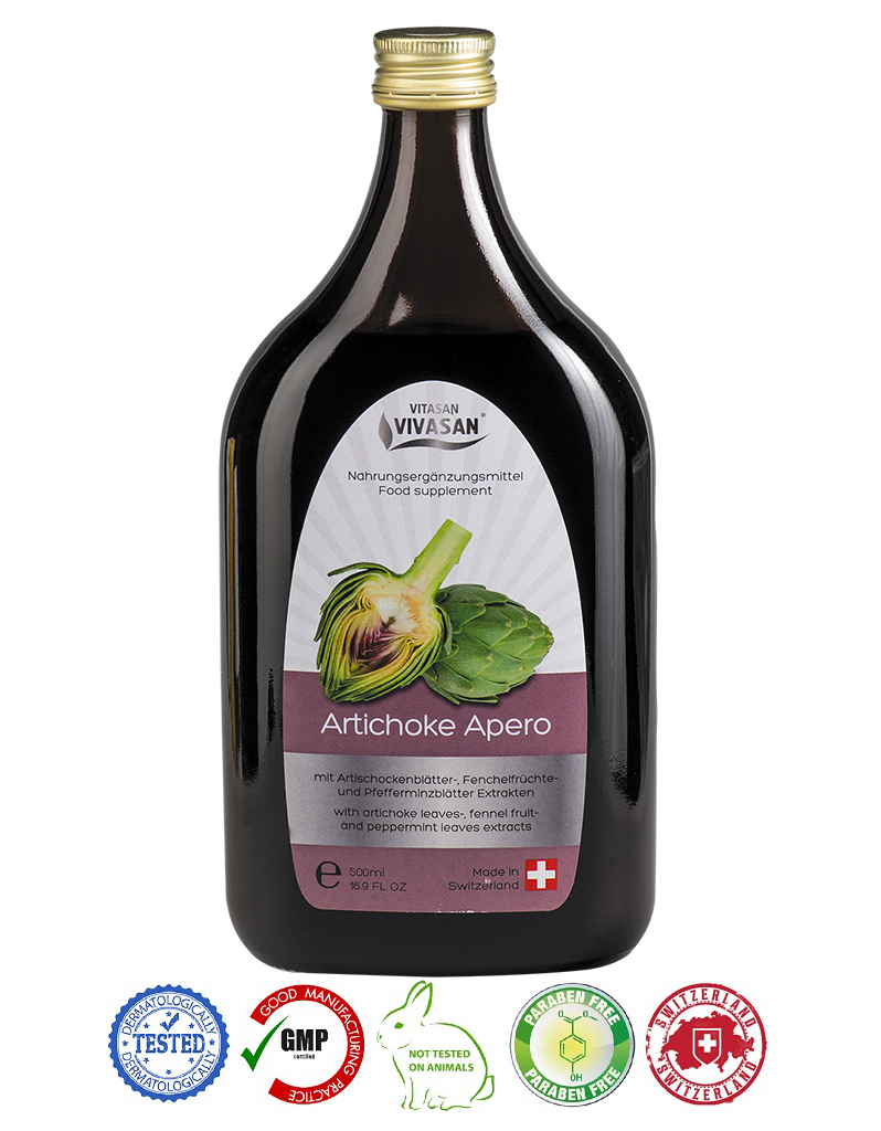 

Натуральный швейцарский антиоксидантный Напиток Артишок горький/Artichoke Apero VIVASAN Original 500 мл GMP Sertified С эфирными маслами Paraben free