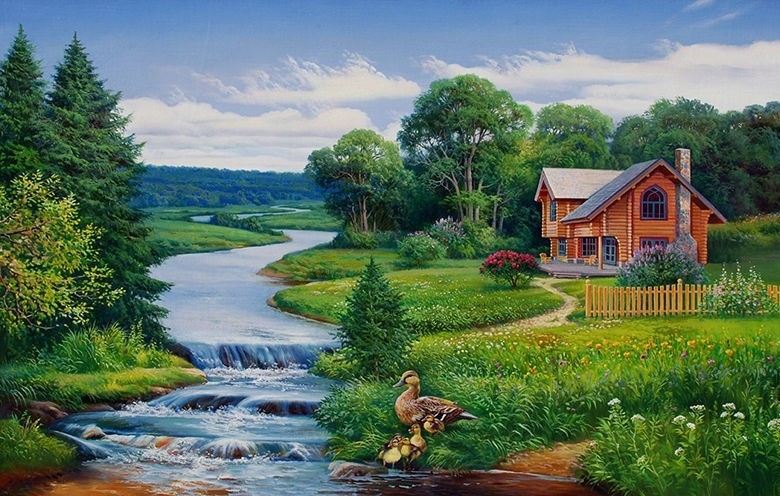 

Набор алмазная живопись Домик у реки 40x60см