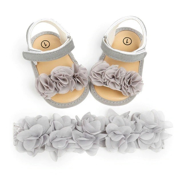 

Пинетки для девочки BabyFoot Grey на липучке с повязкой 13р серые